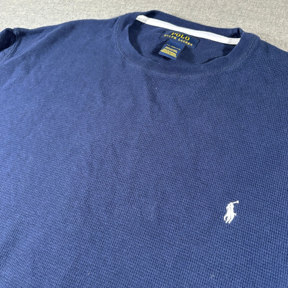 Polo Ralph Lauren Thermal Shirt Mens 2XL Navy Blue Waffle Knit Long Sleeve Pony